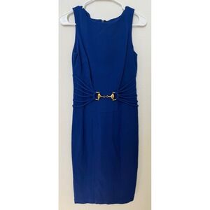 Cache Royal Blue‎ Sleeveless Sheath Dress Gold Bit Detail Knee Length Size 8